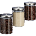 Pots de stockage jeu de 3, 750 ml, étanche, couvercle acier inox, epices, riz et thé, bocal transparent ... Pots de stockage jeu de 3, 750 ml, étanche, couvercle acier inox, epices, riz et thé, bocal transparent ...