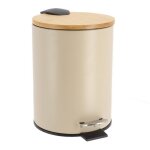 Tendance ? poubelle � p�dale 3l en m�tal taupe ? couvercle en bambou avec frein de chute ? seau int�rieur ...