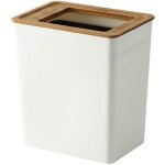Poubelle en plastique ultra fine, corbeille rectangulaire de 7, 5 litres avec couvercle en bambou ouvert ...