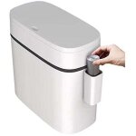 Poubelle en plastique ultra fine avec couvercle, poubelle rectangulaire � pression pour salle de bain, ...