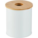 Poubelle de salle de bain, 2 litres, couvercle en bambou avec trou, ronde, pour la coiffeuse, blanche ...