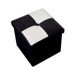 Pouf coffre de rangement carre synthtique blanc noir contemporain 30x30x30