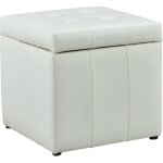 Pouf coffre de rangement serafino en simili - blanc