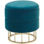 Pouf coffre de rangement en velours bleu paon et structure en acier dor idal pour chambre ou salon ...