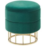 Pouf coffre de rangement en velours vert fonc et structure en acier dor idal pour chambre ou salon ...