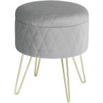 Pouf coffre rond avec espace de rangement, siège en velours pieds en métal, gris clair - woltu Pouf coffre rond avec espace de rangement, siège en velours pieds en métal, gris clair - woltu