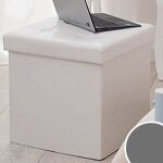 Pouf cubique en simili - cuir, repose - pieds en forme de houppette, couleur blanc Pouf cubique en simili - cuir, repose - pieds en forme de houppette, couleur blanc