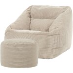 Pouf fauteuil en velours ctel morgan et rond repose - pieds, xxl pouf geant pour salon, pouf poire ...