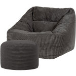 Pouf fauteuil en velours ctel morgan et rond repose - pieds, xxl pouf geant pour salon, pouf poire ...