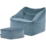 Pouf fauteuil en velours natalia et repose - pieds, xxl pouf geant pour salon, pouf poire adultes, bleu ...