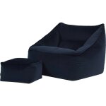 Pouf fauteuil en velours natalia et repose - pieds, xxl pouf geant pour salon, pouf poire adultes, bleu ...