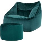 Pouf fauteuil en velours natalia et rond repose - pieds, xxl pouf geant pour salon, pouf poire adultes, ...