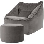 Pouf fauteuil en velours natalia et rond repose - pieds, xxl pouf geant pour salon, pouf poire adultes, ...