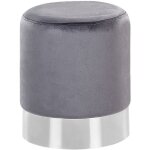 Pouf de forme cylindrique fabriqu� en velours gris avec base m�tallique argent� pour salon ou chambre ...
