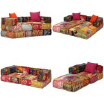Vidaxl - pouf modulaire  2 places patchwork tissu - canap modular - pouf convertible - canap lit - ...