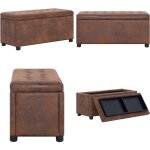 Vidaxl - pouf de rangement 87, 5 cm marron similicuir daim - pouf de rangement - pouf design - pouf coffre ...
