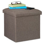 Pouf de rangement, pliable, rembourrage moelleux, carr�, tissu, tabouret 37x37, 5x37, 5 cm, gris - marron ...