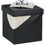 Pouf de rangement, tabouret pliable, rembourr�, similicuir, 40 litres, cube, hxlxp 38 x 37 x 37 cm, noir ...