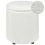 Pouf rond coffre de rangement glamour 40 x 38 cm en tissu boucl� blanc maryland