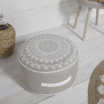 Pouf rond en coton - slow life - 45 x 20 cm - gris - livraison gratuite