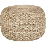 Pouf rond tiss� en jute et coton beige 50 cm remplissage � billes polystyr�ne dinni