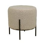 House nordic - pouf rond alford ? tissu bouclette & pieds mtal noir - beige