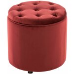 Dcoshop26 - pouf tabouret coffre avec espace de rangement en tissu velours rouge 42x44cm tabo10079