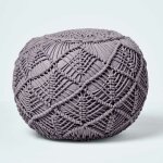 Homescapes - pouf tress� en macram� gris, 40 x 50 cm