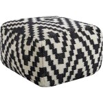 Pouf tricot en laine noir et blanc carr garni de billes de polystyrne knidos