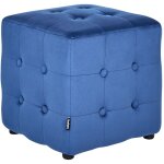 Pouf en velours repose - pieds tabouret capitonn� cube chambre � coucher salon bleu wisconsin