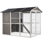 Poulailler en bois avec enclos - 10 poules - l. 266 x p. 174 x h. 205 cm - blanc et gris - feras