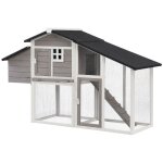 Poulailler en bois avec enclos - 4 poules - l. 173 x p. 64 x h. 108 cm - blanc et gris - levas