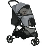 Poussette buggy pliable pour chien chat - 2 attaches, guidon réglable, panier - acier oxford gris Poussette buggy pliable pour chien chat - 2 attaches, guidon réglable, panier - acier oxford gris
