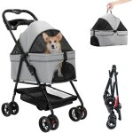 Poussette chien 3 - en - 1, poussette pour chien chat, voyage transporteur amovible, pliable portable ...