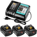 Pack de 4) lot de 3 batteries de rechange makita 18 v 5, 5 ah pour makita bl1860b + chargeur 3 a pour ...