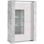 Prava - vitrine 3 portes laqu�e blanc et effet marbre avec leds