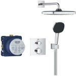 Precision set de douche encastr�e avec mitigeur thermostatique + douche de t�te + douchette 2 jets, chrome ...
