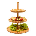 Prsentoir 3 niveaux, bambou, h : 25 cm, d : 30 cm, 3 plateaux en bois pour gteaux, snacks, noix, nature ...