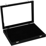 Présentoir à bijoux, coffret à bijoux, pour bagues, clous d'oreilles, couvercle en vitre, noir Présentoir à bijoux, coffret à bijoux, pour bagues, clous d'oreilles, couvercle en vitre, noir