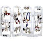 Pr�sentoir � colliers pliable � 4 portes, organisateur de bijoux suspendu, pr�sentoir double face, transparent ...