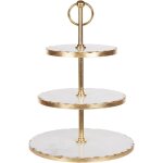 Prsentoir  gteaux  3 tages dcoratif en marbre et en acier inoxydable 30 x 30 x 44 cm blanc et dor ...