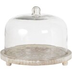 Prsentoir  gteaux en bois de manguier et en verre 29 cm avec cloche fajum