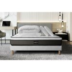 Prestige literie - ensemble matelas sommier suite 200 x 200 cm - couleur : blanc avec 2 oreillers et ...