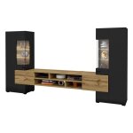 Meublorama - ensemble de 3 meubles de salon collection kobee. couleur noir et chêne Meublorama - ensemble de 3 meubles de salon collection kobee. couleur noir et chêne