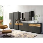 Meublorama - ensemble de salon vitrine et buffet collection kiles. coloris gris anthracite et chne.