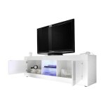 Meublorama - meuble tv 2 portes, collection isora, coloris blanc laqu brillant
