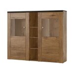 Vaisselier design 2 portes pour salon couleur chne et noir effet bois. collection santiago.