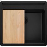 Primagran evier d'angle en granit 56x53cm, lavabo cuisine 1 bac + kit de vidage + planche � d�couper, ...