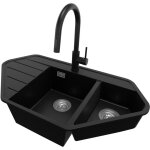 Primagran - evier d'angle en granit 90x50cm, lavabo cuisine 1, 5 bacs + kit de vidage + accessoire, �vier ...