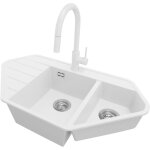 Primagran - evier d'angle en granit 90x50cm, lavabo cuisine 1, 5 bacs + kit de vidage + accessoire, �vier ...